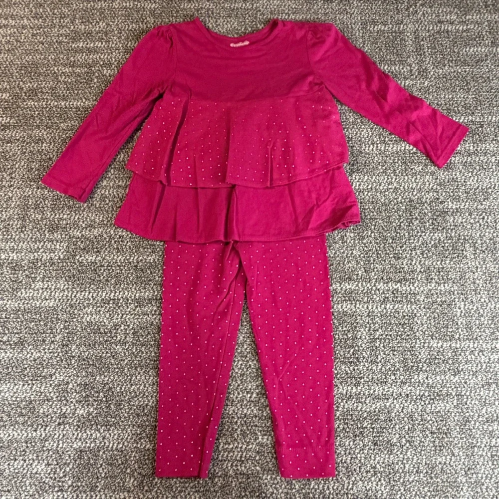 Garanimals Girls 3T Fuchsia Pink Glitter Polka Dot Peplum Top and Leggings Set